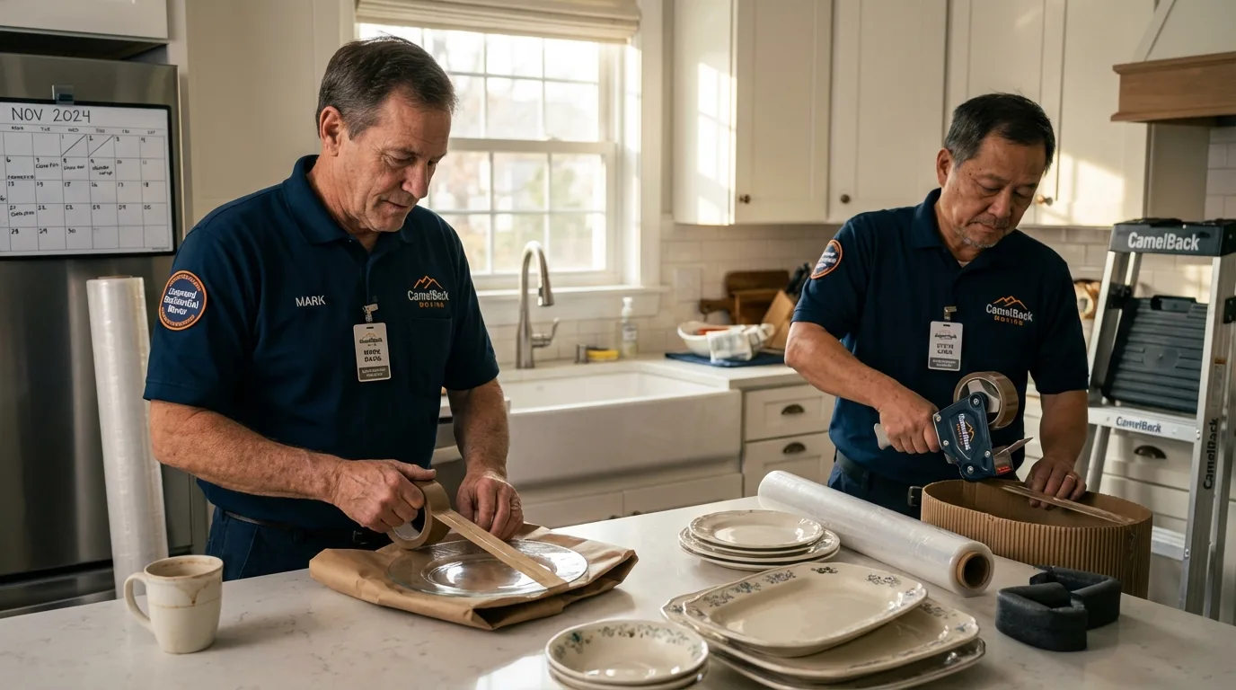 Professional crew packing kitchen dishware in Melissa, TX